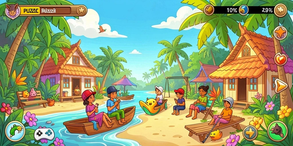Layar awal dengan karakter dan latar belakang epik.